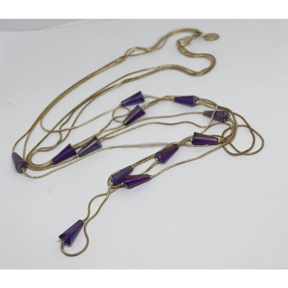 Charming Charlie‎ Purple Glass Gold Tone Chain Opera Necklace - Picture 4 of 10